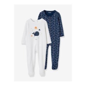 Vertbaudet Lot de 2 Pyjamas Bébé pur Coton Motif Baleines